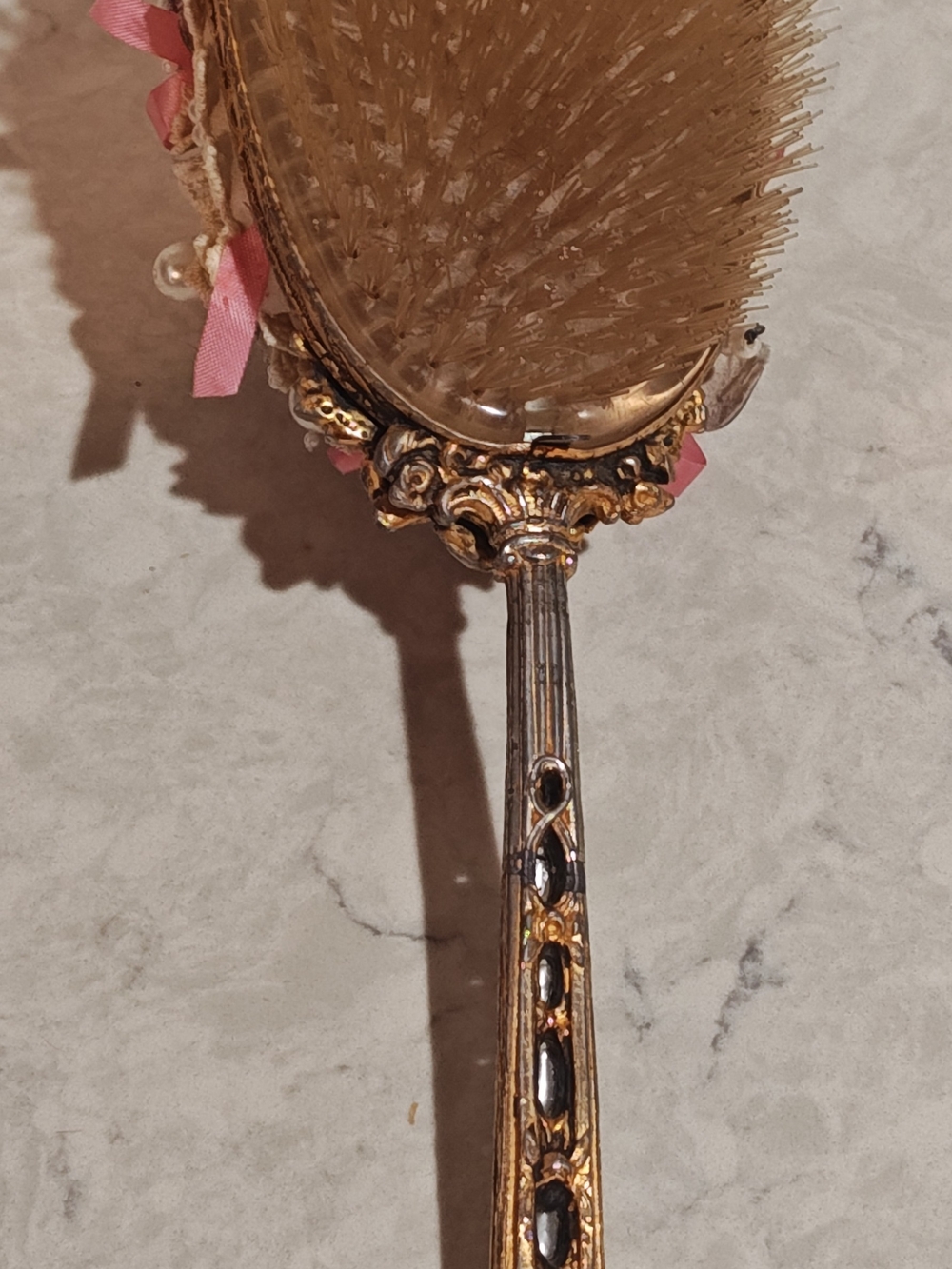 Vintage Cottagecore Victorian Style Cherubs Vanity Brush Ornate Gold Tone Design